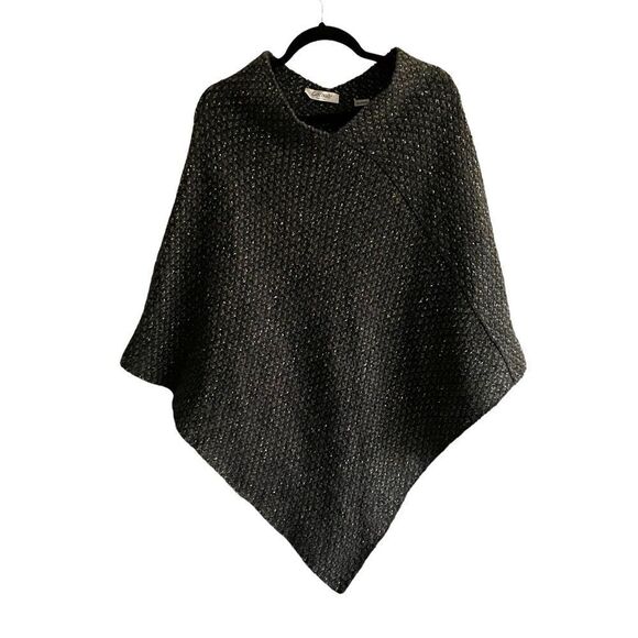 ANTHROPOLOGIE COCOGIO Italy Popover Poncho Sweater Black Grey One Size - Picture 1 of 5
